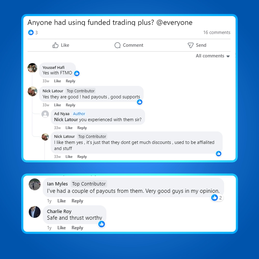 traders comments about funded trading plus service