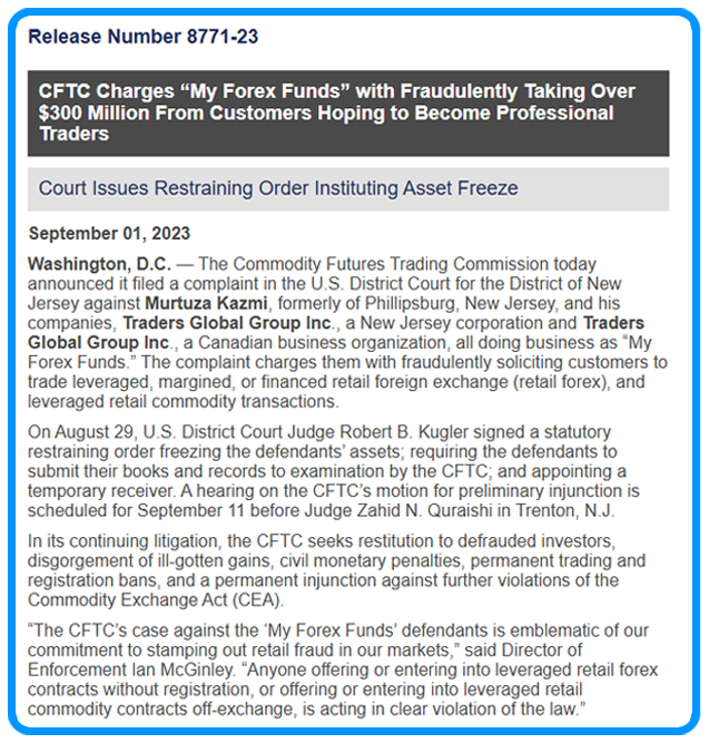 CFTC vs MyForexFunds court case